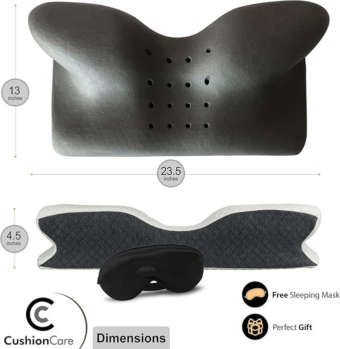 Charcoal Cervical Neck Pillow for Pain Relief Sleeping – Ventilated Memory Foam - Orthopedic Contour Pillow for Side, Back, Stomach Sleeper - Ergonomic Arm, Neck and Shoulder Support Pillows