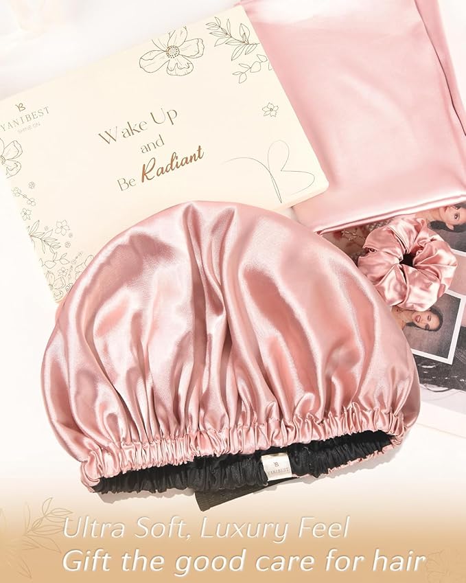 YANIBEST Adjustable Silk Bonnet Double Layer Satin Bonnet Hair Bonnet for Sleeping Bonnets for Women Hats Curly Natural Hair, Hot Pink