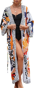 Women Casual Open Front Lightweight Cardigan Long Beach Kimono Cover Up