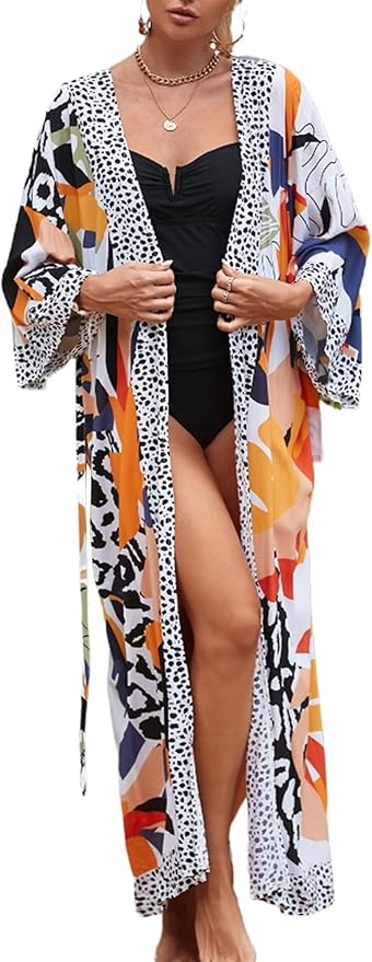 Women Casual Open Front Lightweight Cardigan Long Beach Kimono Cover Up