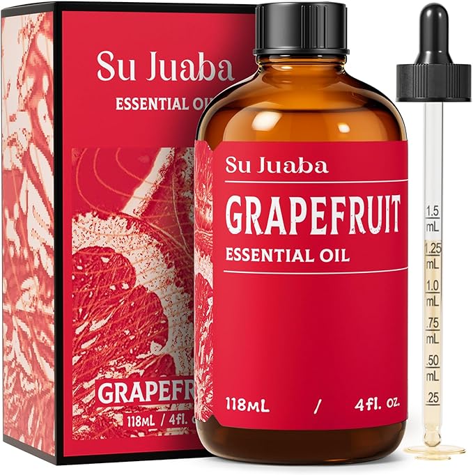 SU JUABA Grapefruit Essential Oil 4 Fl Oz, 100% Pure Natural for Massage, Diffuser, Aromatherapy, Hair & Skin Care - 118ML