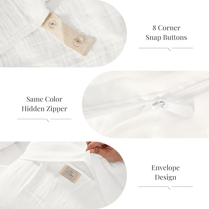 White Duvet Cover King, 100% Sandwashed Cotton Soft King Size Duvet Cover Set 3 Pieces with Zipper Clousre & Corner Buttons (White, King 104 x 90)