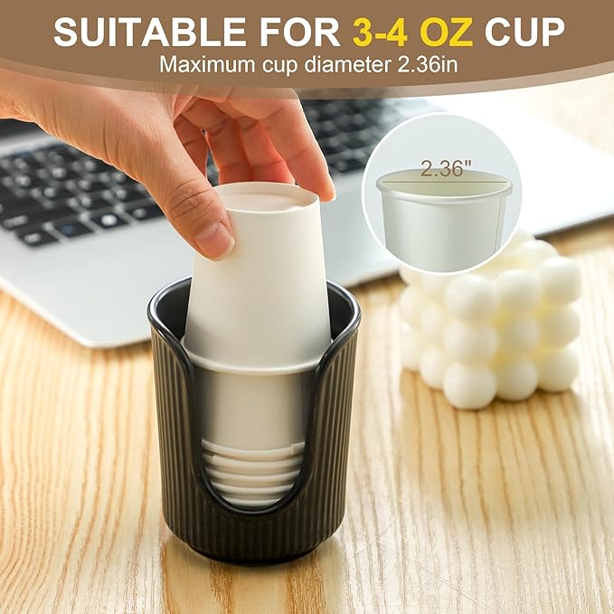 Ceramic Bathroom Cup Dispenser with Stylish Vertical Stripes - Disposable Mouthwash Cup Holder Holds 3-4oz Paper Cups for Rinsing Cups on Bathroom Vanity Countertops (Black-Black-2 Pack)
