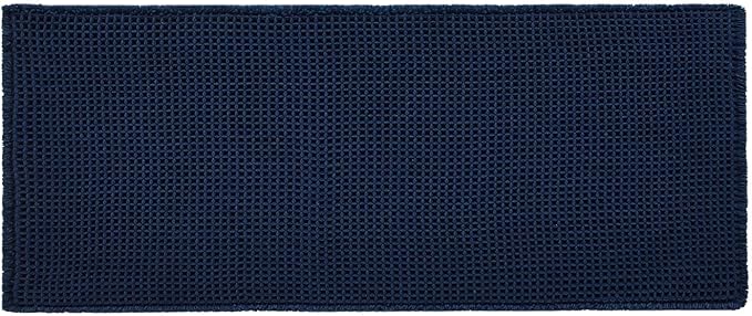 Waffle Bath Mat, Boho Bathroom Rugs Non Slip Washable Super Absorbent Quick Dry Bath Mat Farmhouse Bathroom Decor, 48"x24" Navy Blue