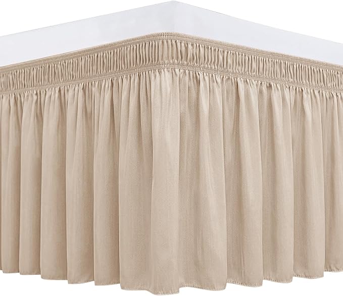 Biscaynebay Wrap Around Bed Skirts for King & Cal King Beds 16" Drop, Sand Adjustable Elastic Dust Ruffles Easy Fit Wrinkle Resistant Silky Luxurious Fabric Machine Washable