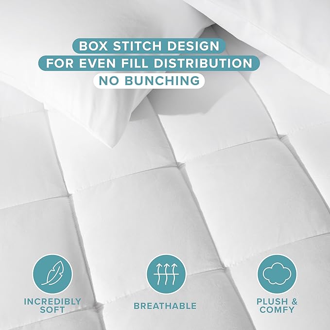 Bare Home Full XL Mattress Cover, White, 100% Cotton Top, Deep Pockets, Machine Washable, Breathable, Down Alternative Fiber Fill