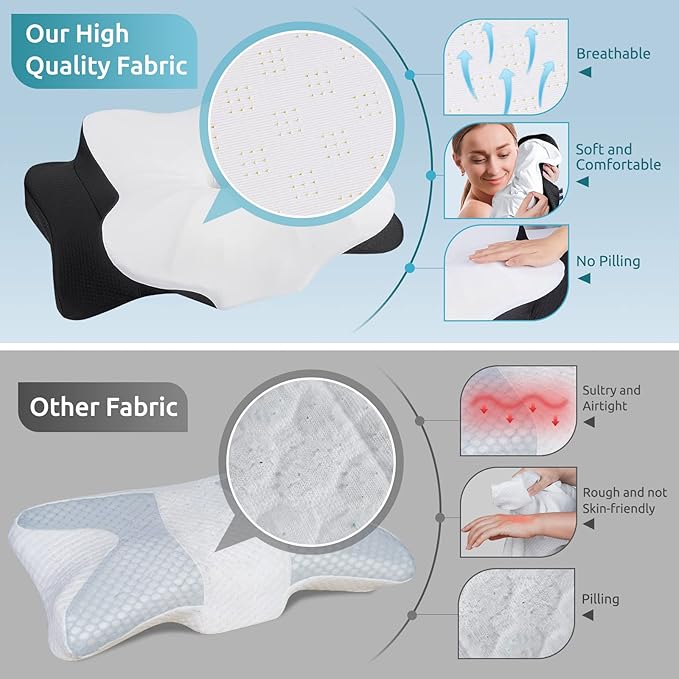 DONAMA Cervical Pillow for Neck and Shoulder,Contour Memory Foam Pillow,Ergonomic Neck Support Pillow for Side Back Stomach Sleepers with Pillowcase-Standard Size