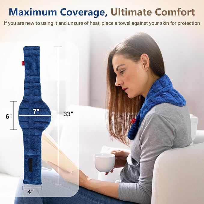 Comfytemp Heating Pad for Neck Shoulders Microwavable, FSA Eligible HSA, 33"×4", Moist Heat Neck Wrap Warmer for Pain Relief, Microwave Heating Pad Warm Compress, Christmas Gifts for Women Seniors