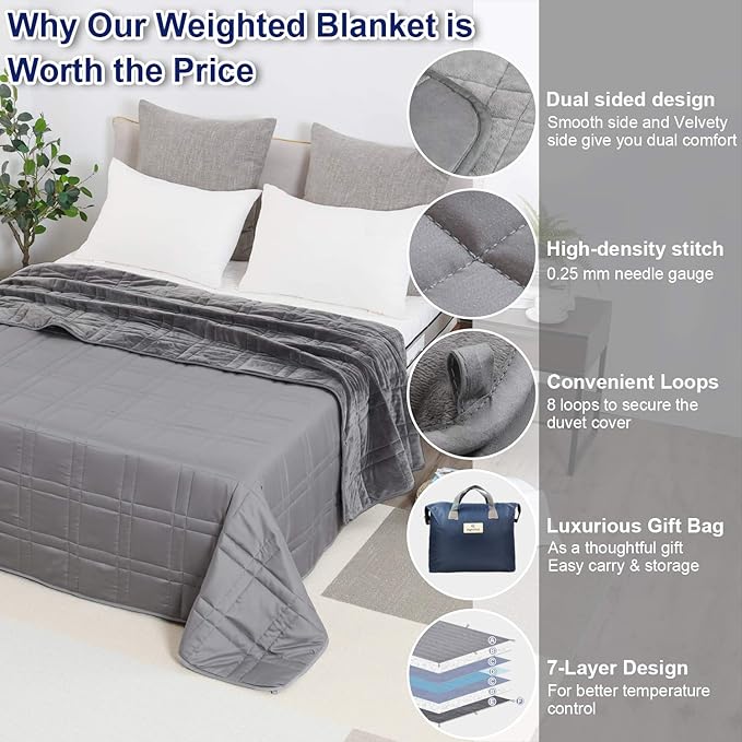 OMYSTYLE Reversible Weighted Blanket 20lbs for Adults (60 x 80 Inches Twin Size), Warm Short Plush and Cool Tencel Fabric Double Sided Weighted Blanket for All Season Use- Bonus Carry Bag Included