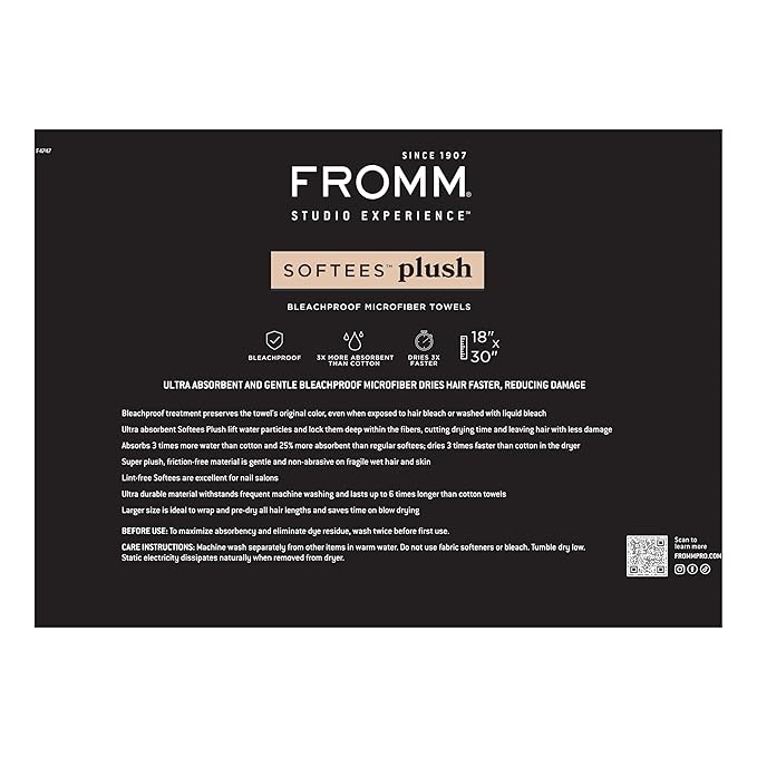 Fromm Softees Plush Microfiber Towels for Hair Salon, Barber, Spa, Ultra Soft Hair Wrap for Drying Hair, Hands, Face, Oatmeal, 20 x 34 Inches, 6 Pack