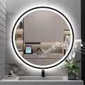 S·BAGNO 28’’ Round Led Bathroom Mirror with Lights, Bathroom Vanity Wall Mirror with Buletooth, Anti-Fog, Stepless Dimmable, 3 Colors, Tempered Glass Lighted Makeup Mirror for Bathroom