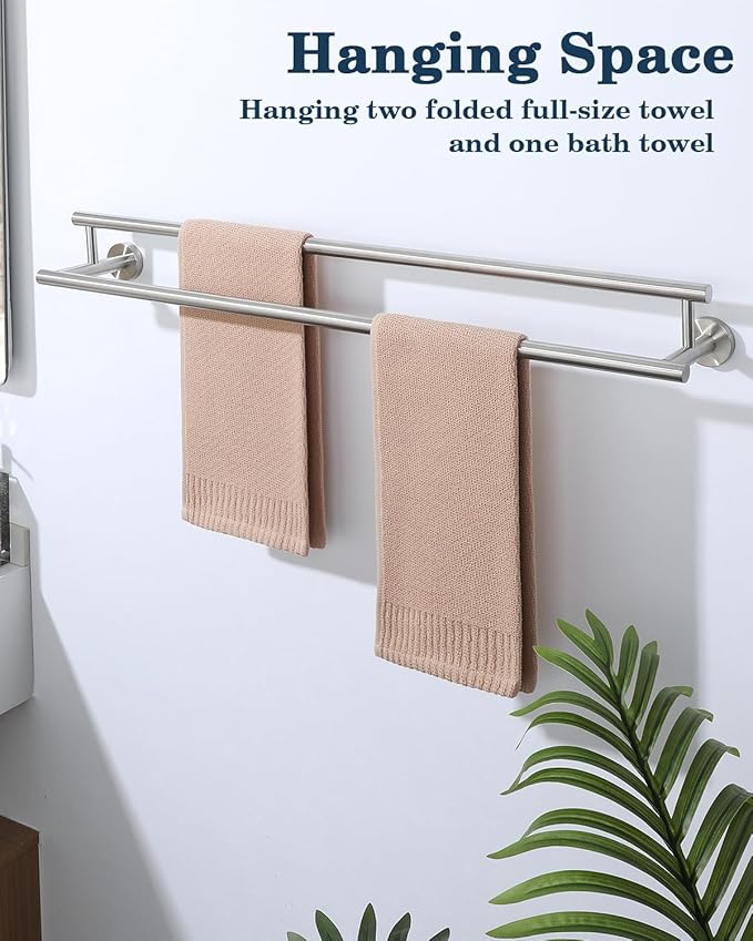 Alise Double Bath Towel Bars Towel Racks for Bathroom Lavatory,28 Inch Wall Mount Towel Holder SUS304 Stainless Steel Towel Hanger Towel Rail,GYT6902-700-LS Brushed Nickel