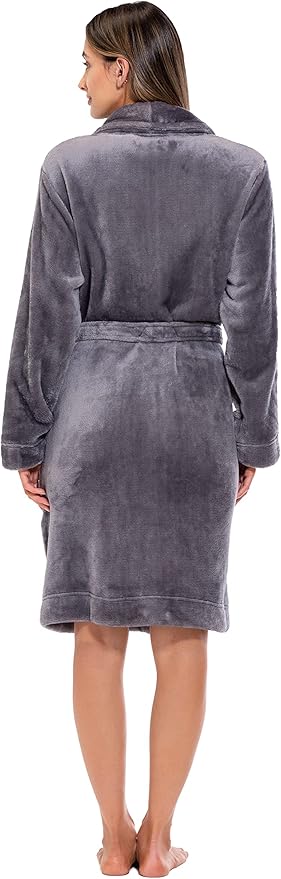 Turquaz Robes For Women, Womens Fleece Shawl Collar Soft Plush Knee Length Spa Robe