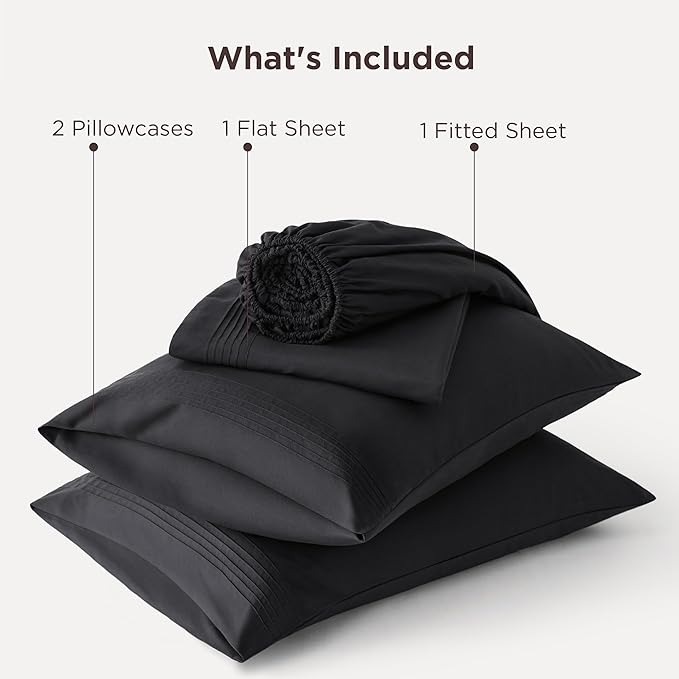 Bedsure Deep Pocket King Sheet Set - Fits Mattresses Up to 21 Inches Thick - 4 Piece GentleSoft Bed Sheets, Moisture Wicking, Soft & Cooling Bedsheet & Pillowcases, Easy & Secure Fit, Black