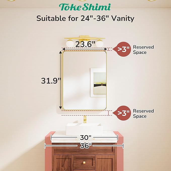 TokeShimi 24x32 Black Bathroom Mirror,Bathroom Vanity Mirror with Tempered Glass,Modern Vanity Wall Mirror for Bathroom with Seamless Aluminum Frame(Horizontal/Vertical)