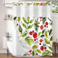 Floral Shower Curtain No Hooks with Snap-in Liner,Botanical Shower Curtains,Watercolor Fabric Holly Berry Shower Curtain Set,with See Through Top Window for Bathroom Decor,71 x 74 Inch