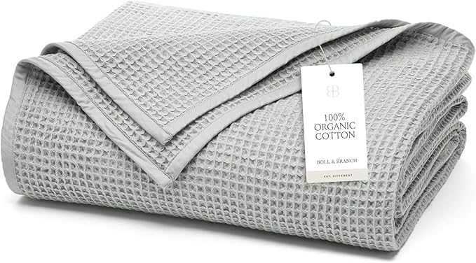 BOLL & BRANCH Waffle Bed Blanket - Twin/Twin XL, Shore - Luxury 100% Organic Cotton - Soft, Lightweight and Breathable - Textured Waffle Weave Design