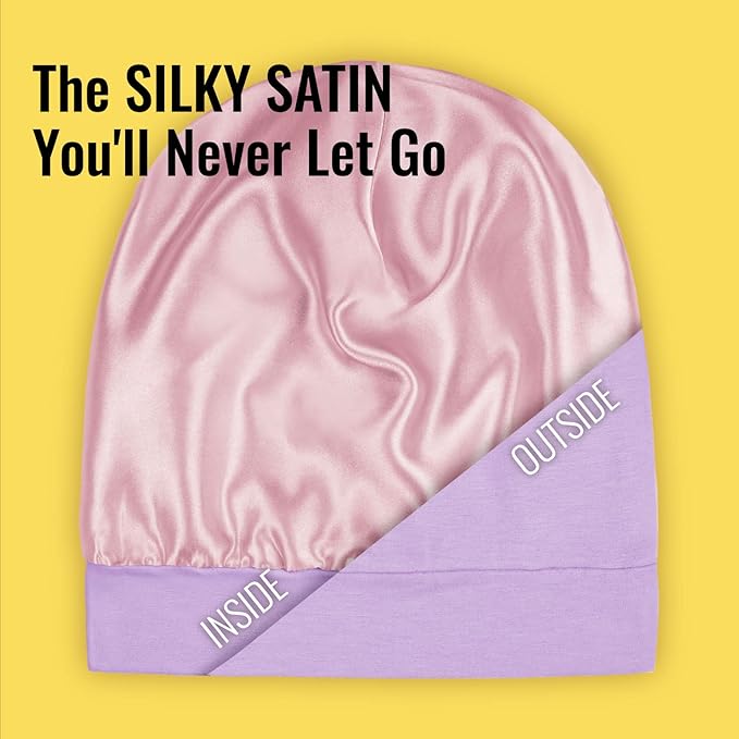 Satin Lined Sleep Cap Bonnet for Curly Hair and Braids, Stay On All Night Hair Wrap with Adjustable Strap for Women and Men, Lavender, Pack of 1
