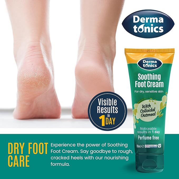 Dermatonics Soothing Foot Cream - 10% Urea w/Colloidal Oatmeal, Exfoliating & Softening Balm, Moisturizer for Dry, Cracked Heels & Rough Skin, Rehydrating for Feet, Elbows & Hands - 2.37 fl oz Tube