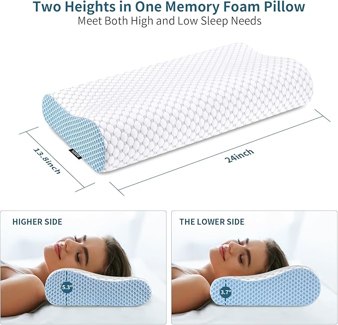 Cervical Neck Pillow for Pain Relief, Ergonomic Contour Memory Foam Pillows, Cooling Side Sleeper Pillow for Sleeping