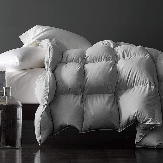 Royoliving Premium Feathers Down Duvet Insert Comforter King Size Gray All Season Medium Warmth Winter Grey 100% Cotton Cover with Corner Tabs (106x90, 60 oz)