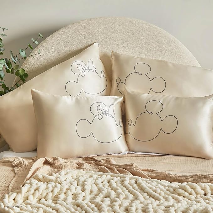 Kitsch & Disney Mickey Mouse Satin Pillowcase with Zipper Softer Than Silk, Cooling Pillowcase for Hair & Skin, Wrinkle-Free, Washable, Queen/Standard (19x26)