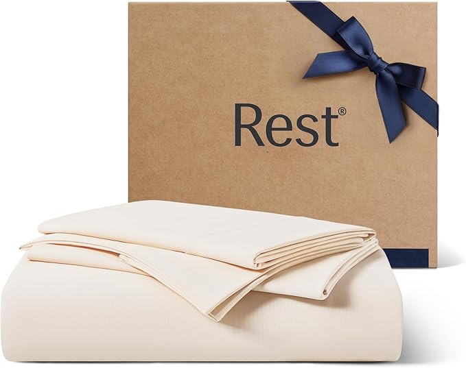 REST® Evercool®+ Starter Sheet Set, Queen, Ivory, Breathable Bed Sheets for Hot Sleeper and Night Sweats, with Pillowcases, with Ionic+ Self-Cleaning Silver Yarn for Sensitive Skin, 3PCS No Flat Sheet