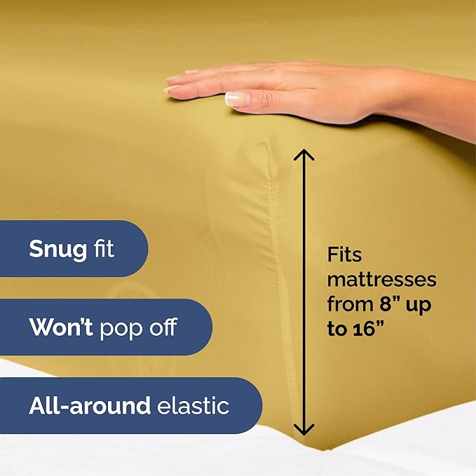 Queen Size 4 Piece Sheet Set - Extra Soft, Breathable & Cooling Sheets - Hotel Luxury Durable Bed Sheets for Women & Men - Deep Pockets, Easy-Fit & Wrinkle-Free Sheets - Mustard Oeko-Tex Bed Sheet Set