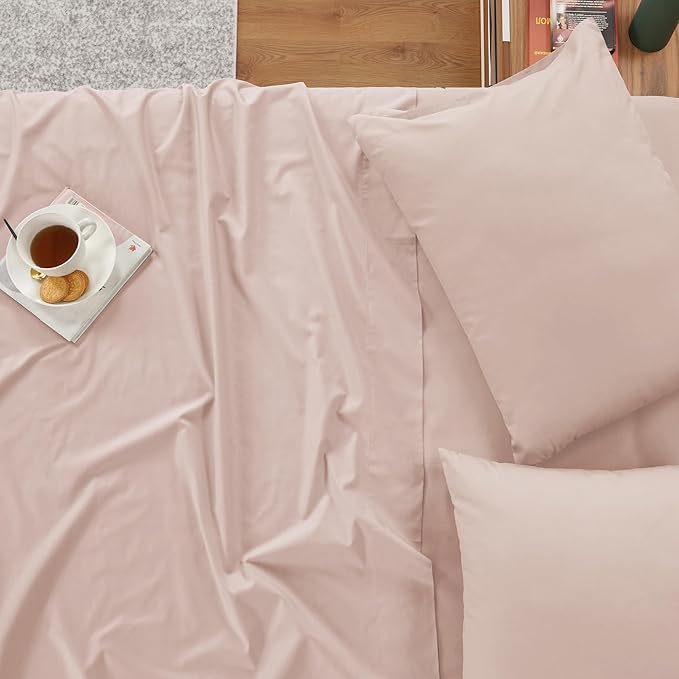 IZOD 100% Egyptian Cotton Sheets Set Twin Size, Cotton Percale Crisp Sheet Set 3Pc, Lightweight & Deep Pocket fits Upto 17", Long-Staple Soft Combed, Hotel Style Luxury Bedding Sheet - Blush Rose