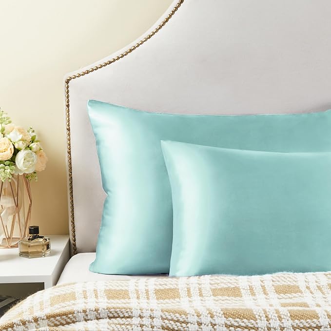 BEDELITE Satin Pillowcase for Hair and Skin, Super Soft Similar to Silk Pillow Cases 4 Pack with Envelope Closure, Cooling Pillowcases for Women Men (20"x36" King Size, Blue Grey)