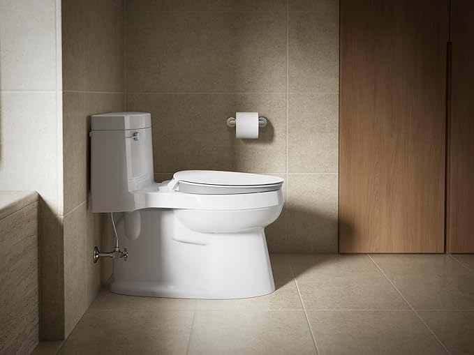 KOHLER 57777-GCF-0 Cymbal ReadyLatch Quiet-Close Soft Close Toilet Seat Elongated, Flexible CoreFlex Material, Wider Toilet Seat Surface, Home Essentials, White with Ice Grey Core Center