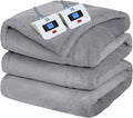 Sealy Electric Blanket King, Flannel Heated Blanket King Size with 10 Heating Levels & 1-12 Hours Auto Shut Off, Machine Washable, Light Grey, 100 x 90 Inch