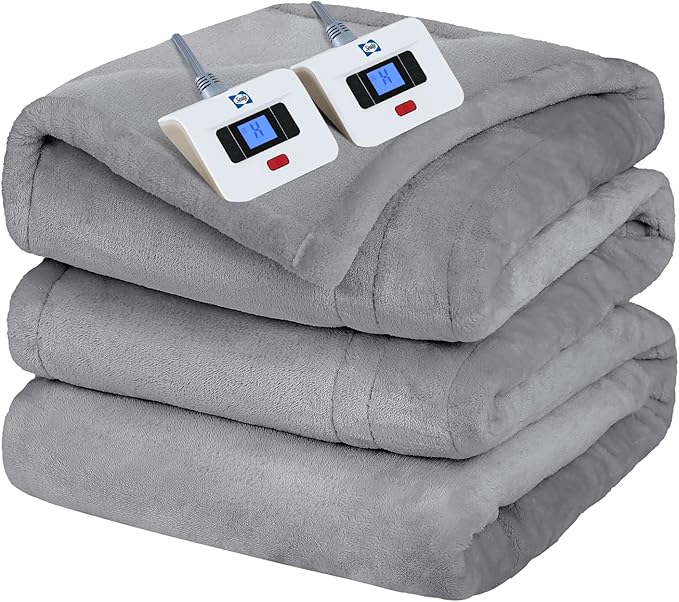 Sealy Electric Blanket King, Flannel Heated Blanket King Size with 10 Heating Levels & 1-12 Hours Auto Shut Off, Machine Washable, Light Grey, 100 x 90 Inch