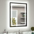 TETOTE 24 x 32 Bathroom LED Mirror Brushed Black Metal Frame Frontlit & Backlit Vanity Mirror Anti-Fog Stepless Dimmable 3 Colors White/Warm/Natural Mirror with Lights Wall-Mounted