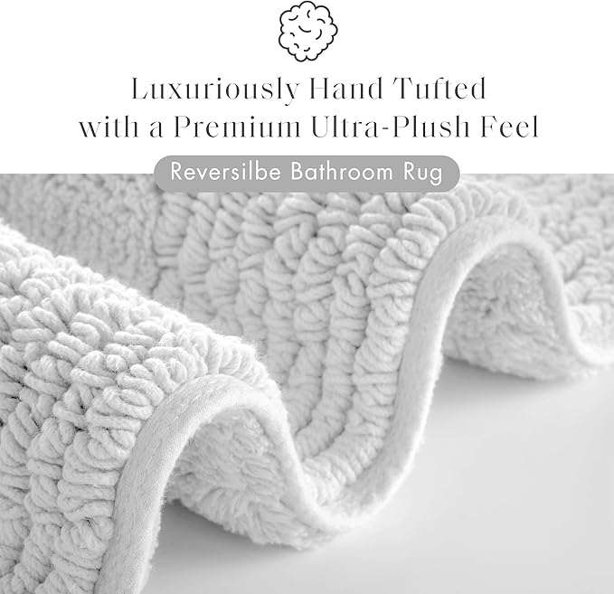 Madison Park Splendor Reversible 100% Cotton Tufted Bathroom Rug-3000 GSM Hotel Quality Luxurious Plush Medium Pile Bath Mat Absorbent, Quick Dry, Shower Room Décor, 24x36 Grey