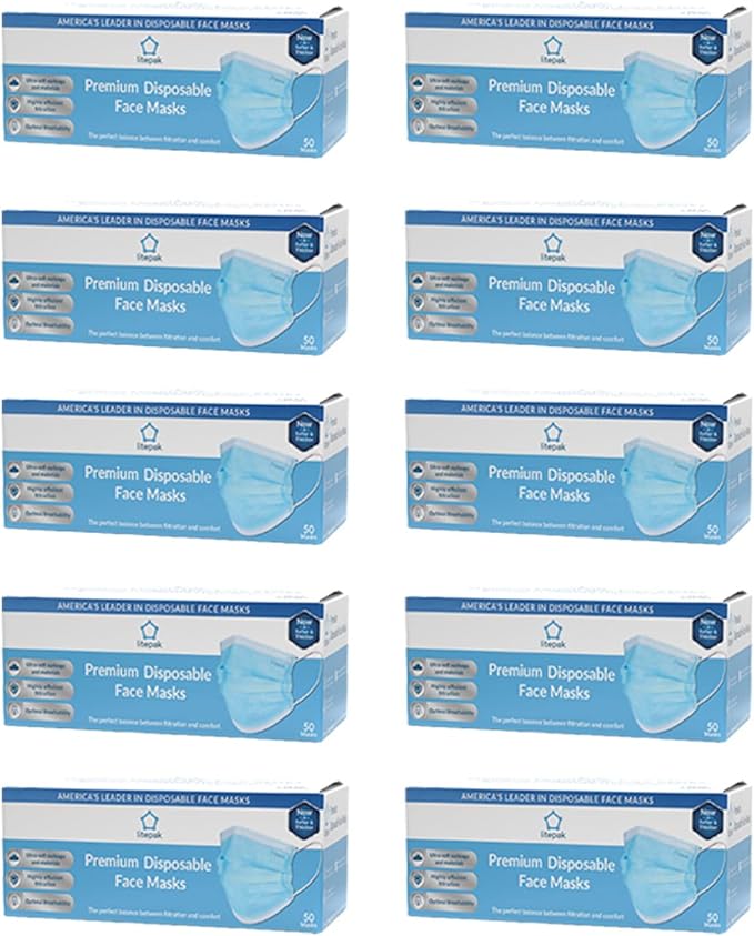Litepak 500pcs Premium Disposable Face Mask SOFT 3ply Nose Wire