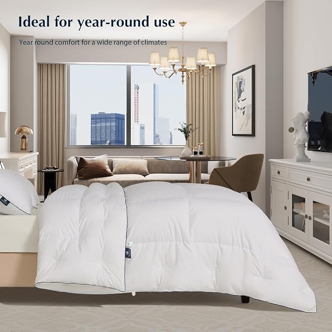 PACIFIC COAST Comforter King Size, Filled in White Goose Down Bedding Comforter King Size，All Season White Luxury Hotel Fluffy Duvet Insert, 106"x90"