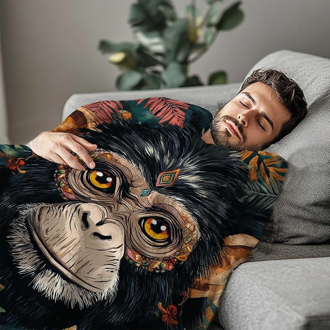 Tropical Monkey Leaves Throw Blanket | Modern Jungle Animal Decor | Lightweight and Cozy Fleece | Holiday and Birthday Gift Idea for Men and Women | 40x50 Inches