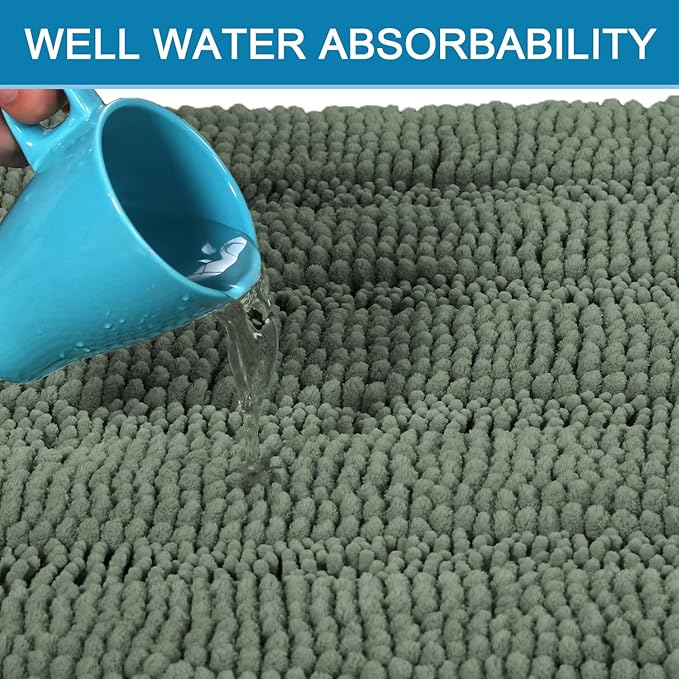 H.VERSAILTEX Bath Rugs for Bathroom Non Slip Bath Mats Extra Thick Chenille Striped Bath Rug Runners 47" x 17" Absorbent Fluffy Soft Shaggy Mats Dry Fast Plush Area Carpet for Bath Room - Green Bay