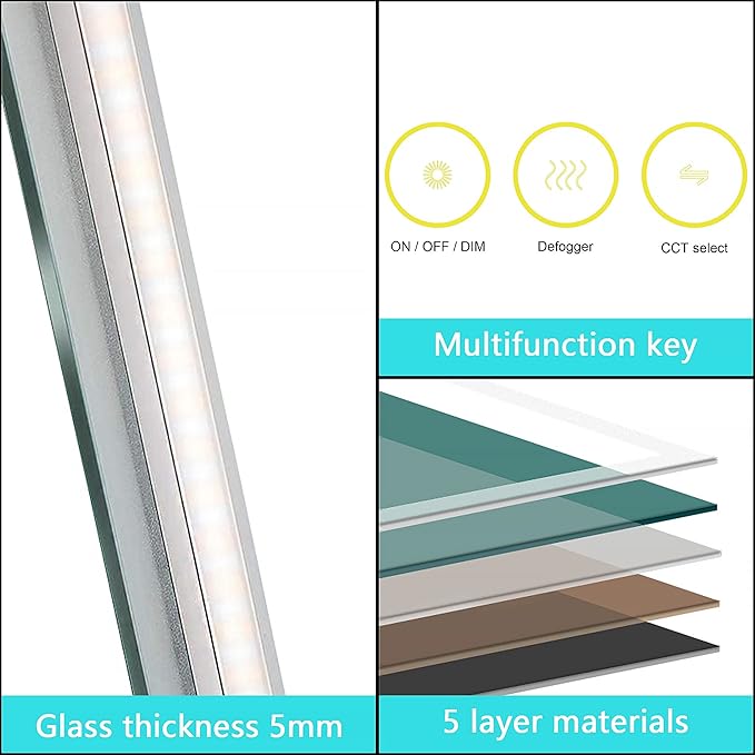 Wall-Mounted LED Square Bathroom Mirror, Makeup Mirror (36 inches x 24 inches,) 3 Color Stepless Dimmable Memory Bathroom Vanity Mirror with Lights CRI90+ 3000-6400K Smart Mirror with Touch