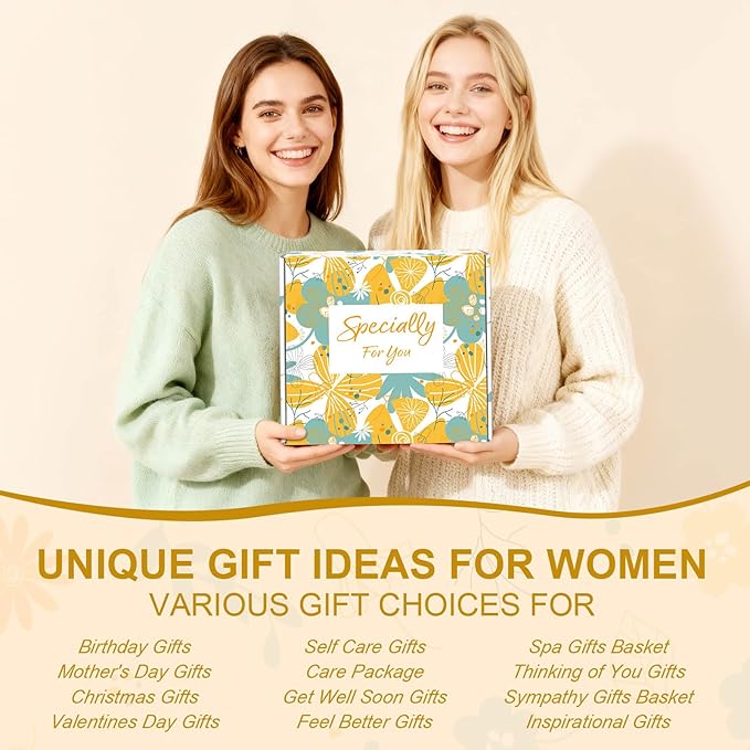 Self Care Gifts for Women Gift Baskets，Sending Sunshine Thinking of You Care Package Spa Gift Sets, Birthday Christmas Gifts for Women Best Friends Mom Sister Wife Grandma Her