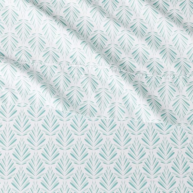 Amazon Basics Lightweight Super Soft Easy Care Wrinkle Free Microfiber 3 Piece Bed Sheet Set with 14-Inch Deep Pockets, Twin, Aqua Fern, Floral, Kids, Men & Women Bedding