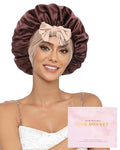 100% Mulberry Silk Bonnet for Sleeping Women Double Layer Silk Hair Bonnet Natural Silk Sleep Cap with Elastic Reversible Hair Wrap (Coffee + Champagne)