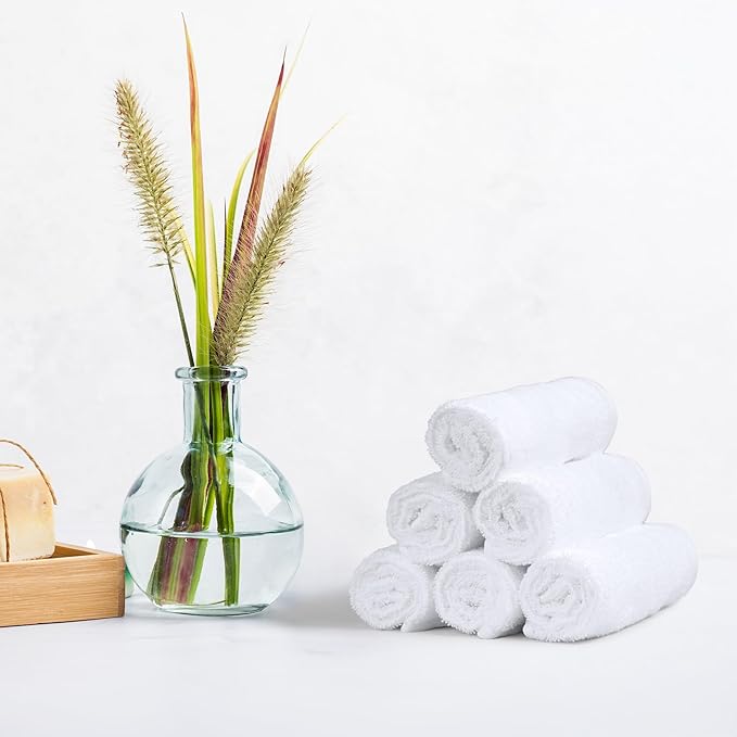 Amazon Basics Cotton Washcloths for Bathroom, Fast Drying, Extra Absorbent, 12 x 12 in, Seafoam Green, Ice Blue, White, 24-Pack