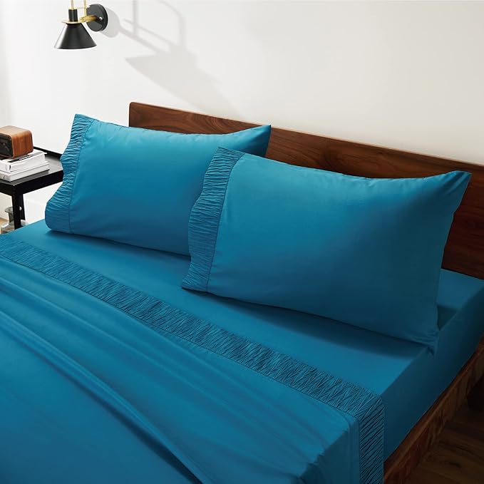 Bedsure Queen Sheet Set - 4 Pieces Soft Queen Size Sheets - Breathable & Cooling - Hotel Luxury - Easy Care Polyester Microfiber Bedding for Women, Men, Teal Blue