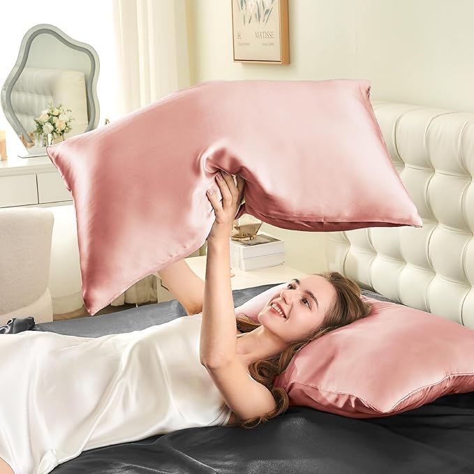 INFIIXSO Mulberry Silk Pillowcase for Hair and Skin, Silk Pillow Cases King Size with Hidden Zipper 20"x40", Extraordinary Smooth and Soft Cooling Pillow Cases for Hot Sleepers(Rose Pink, 1 Pack)