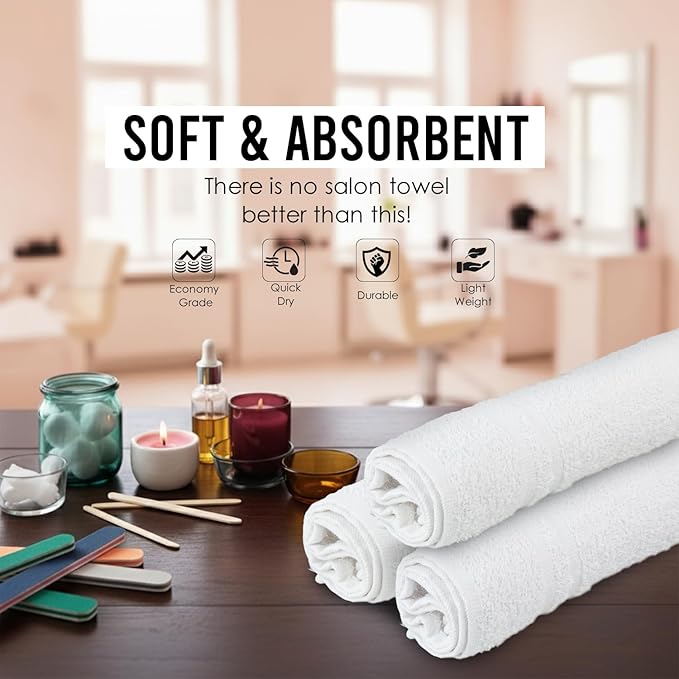 100% Cotton Salon Towels Set of 50|400 GSM|Bulk Hand Towel|Cotton Salon Towel|Ideal for Spa Gym Bathroom Hotel|Absorbent||Not Bleach Proof|Quick Dry|Hand Towel 16 x 27 in|White
