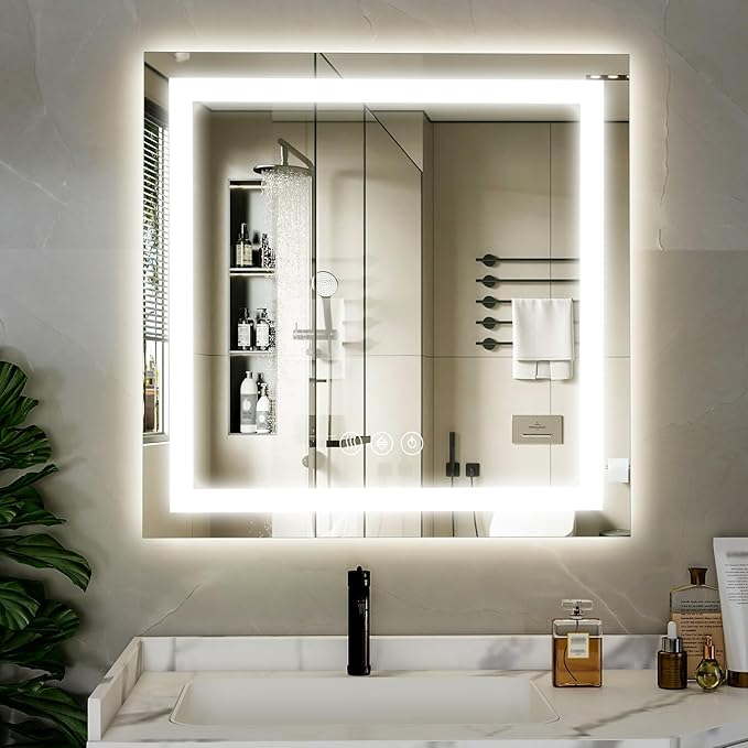 36x36 Inch Smart LED Bathroom Mirror - Anti-Fog Vanity Mirror with Touch Sensor, 3 Color Lighting & Dimmable Memory Function, Lighted Mirror for Over The Sink, Modern Bathroom Wall Mirror