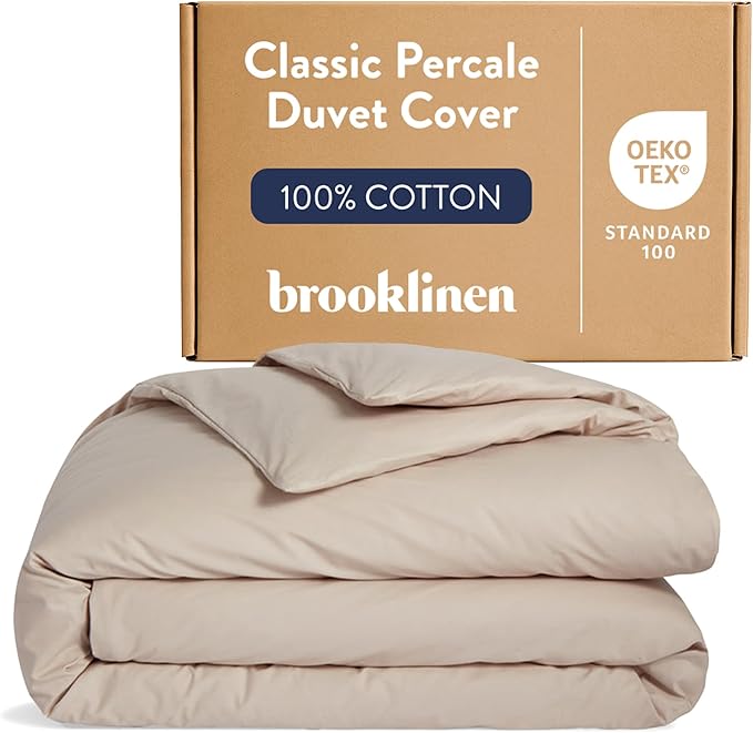 Brooklinen Luxury Percale Duvet Cover – 100% Cotton, Cool, Crisp, Extra-Long Corner Ties, Button Closure, Soft & Breathable – Machine Washable, Duvet Cover King/California King Bed Sizes (Pebble)