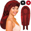 Long Satin Bonnet with Tie Band for Sleeping Women - Silk Sleep Bonnet for Curly Hair and Braids